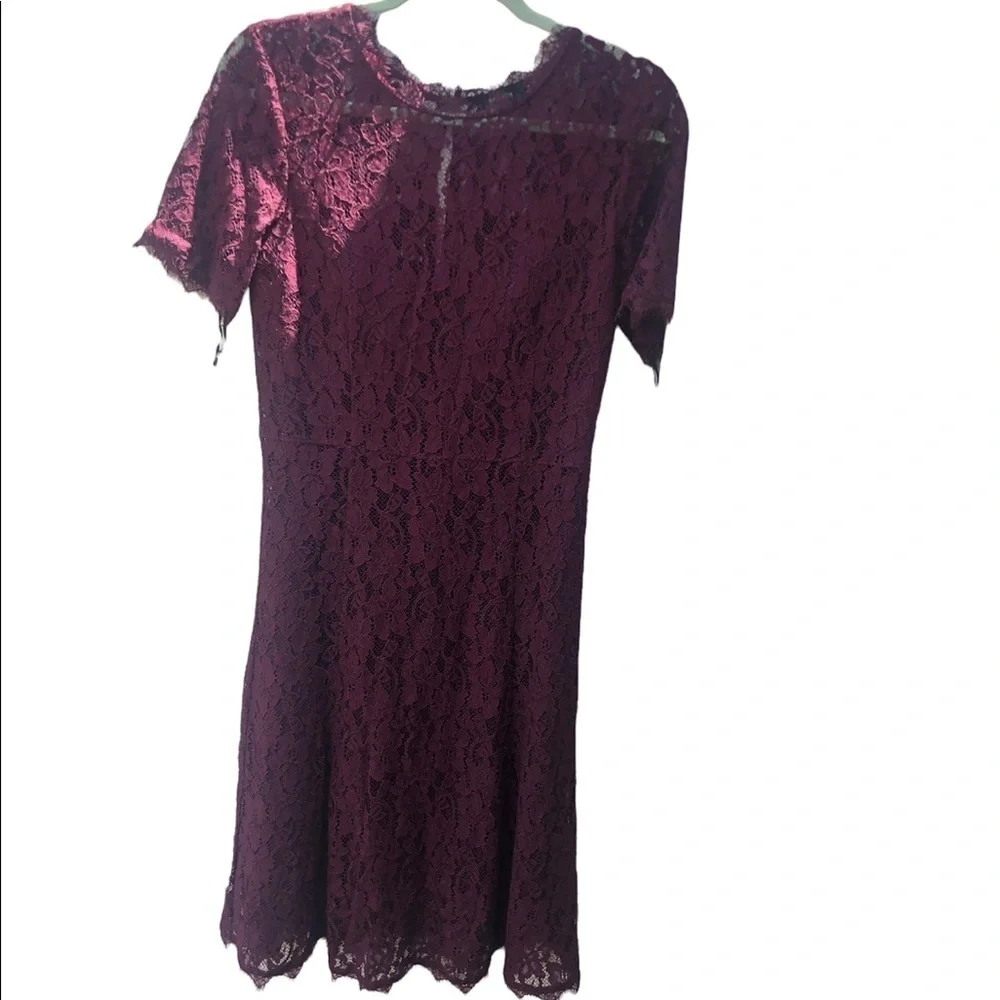 ARITIZIA BABATON LORNA MAROON LACE SHORT SLEEVE DRESS - Picture 3 of 5